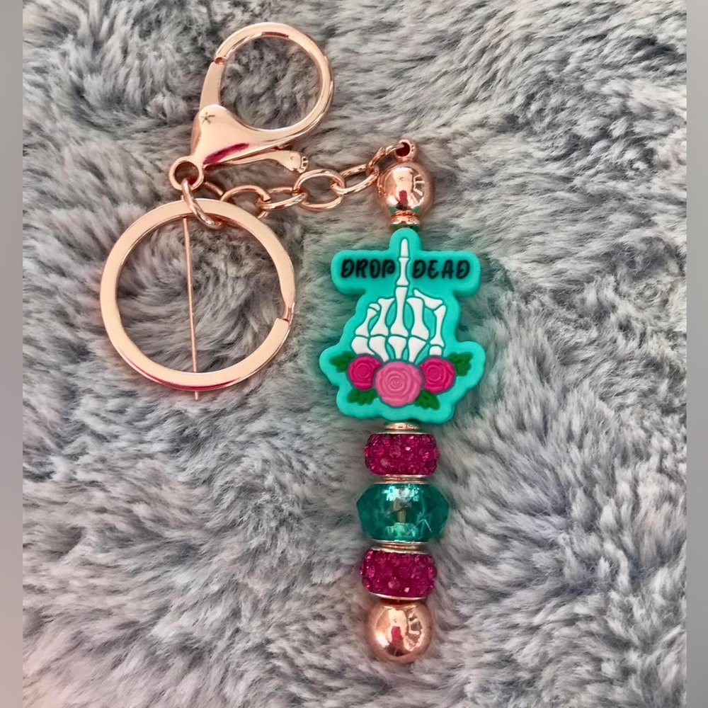 Sassy sayings skeleton keychain rose gold